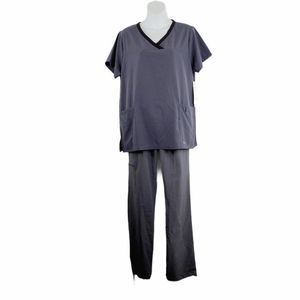 Scrubaid Womens Gray Short Sleeve Scrub Set Size L